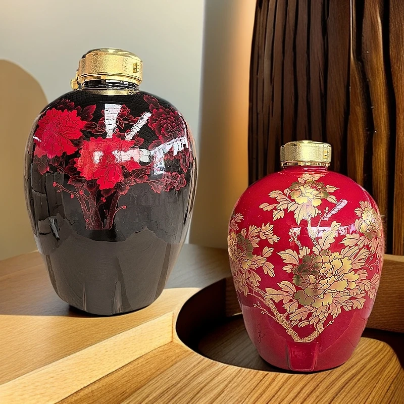 景德镇陶瓷酒坛子10斤20斤30斤50斤红色泡酒瓶密封子酿酒缸酒容器