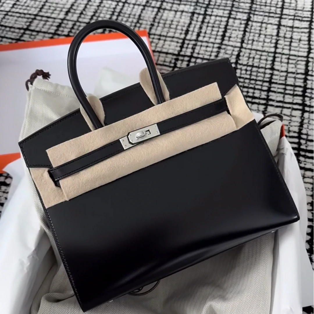 99新 Hermes/爱马仕 小花6珊89黑色 Box皮 B刻 银扣 birkin 25