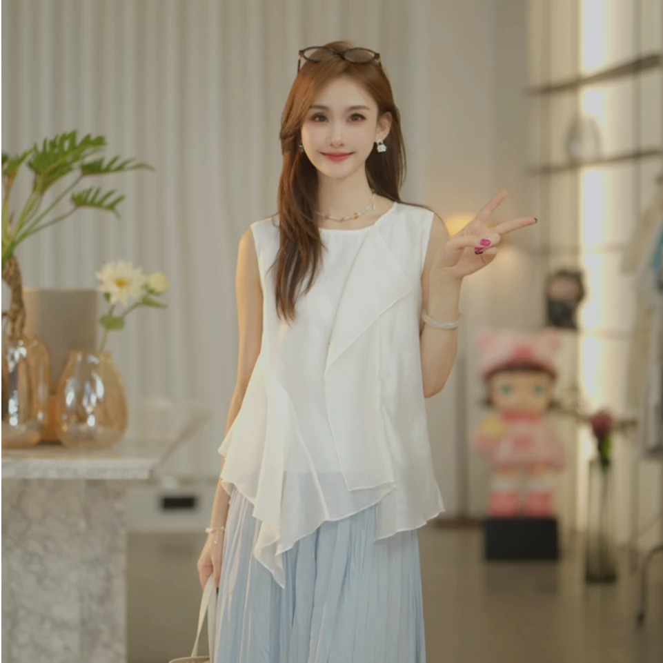 海鸥【Shaw Eleven】2025夏女装超仙不对称圆领套头无袖上衣88802