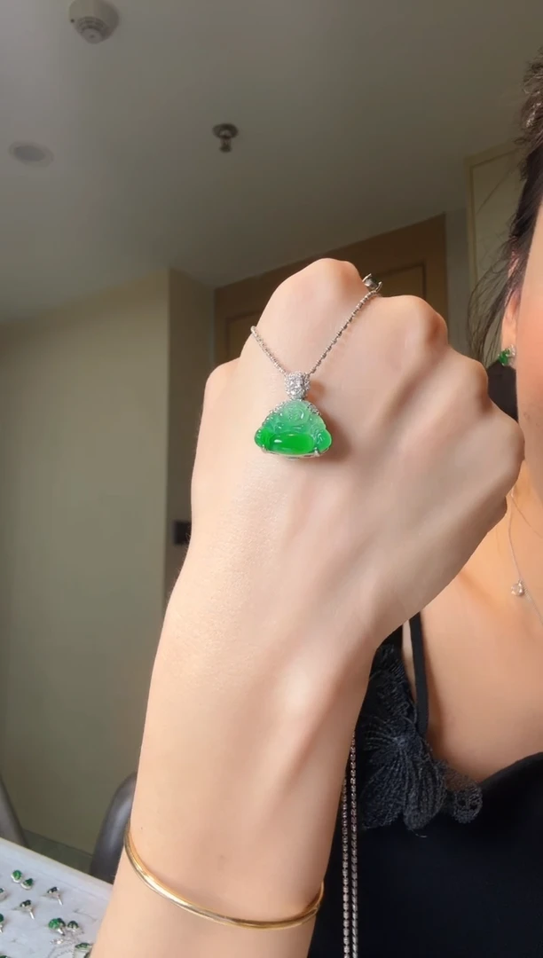 翡翠银S925镶嵌吊坠(不含链)天然翡翠吊坠