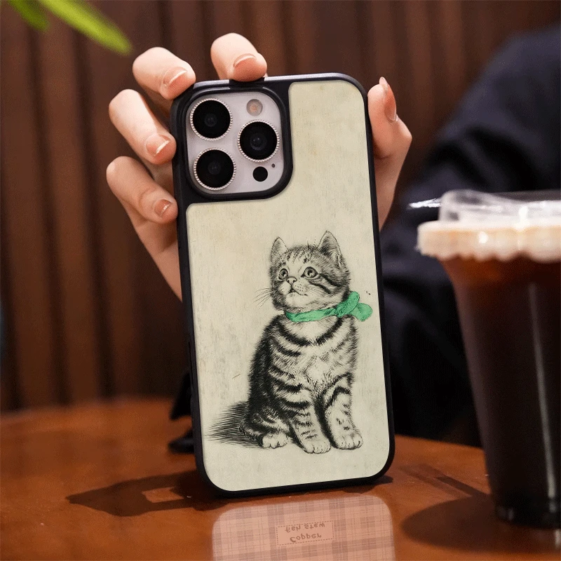 小猫守护适用苹果16promax手机壳磨砂原创15防摔14电镀13黑边12