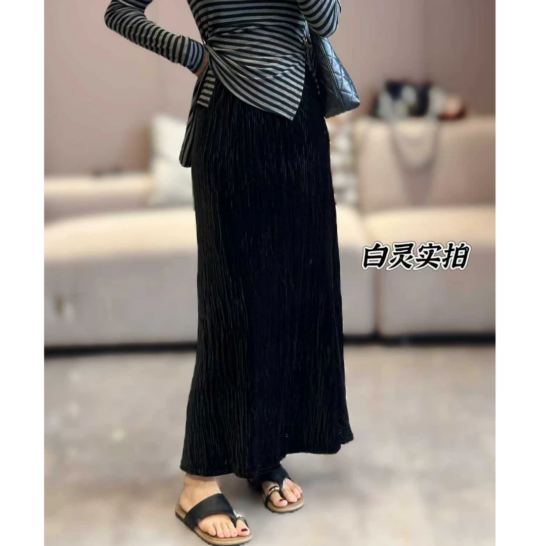 【二个裙长】高级感金丝绒鱼尾半身裙女早秋大码修身高腰显瘦中长裙