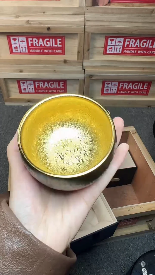 茶盏彩金 建窑建盏主人杯