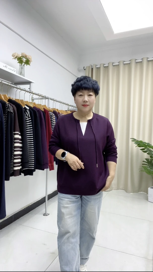 大码休闲长袖女帽绳圆领液态棉卫衣2537