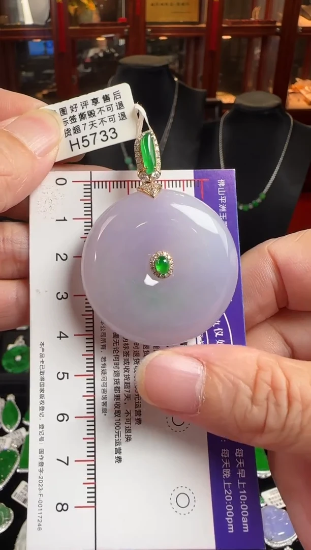 颈饰18K金镶嵌翡翠H5733 紫平安扣
