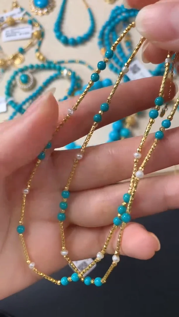 银S925镶嵌绿松石项链D483|888