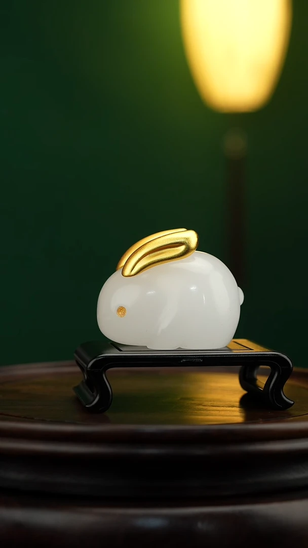 玉【玉兔呈祥】天然玉石摆件