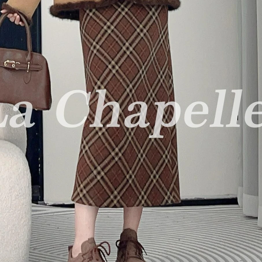 拉夏贝尔25春新款百搭格裙时尚复古显瘦格纹半身裙 9833 JDJ