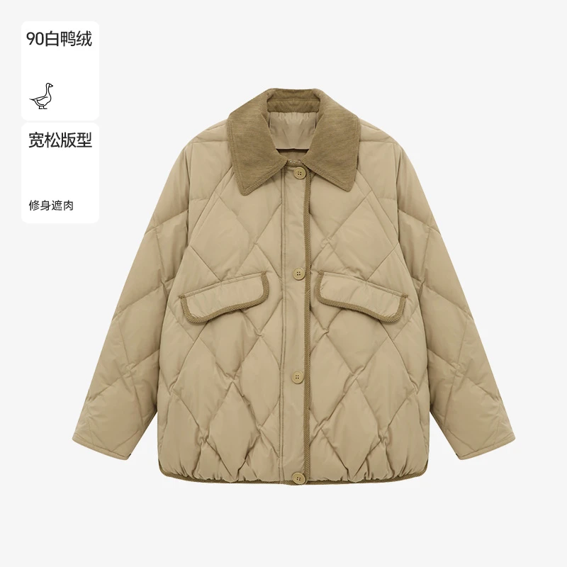 Basic House/百家好冬季休闲时尚菱格保暖羽绒服外套B06245I1022