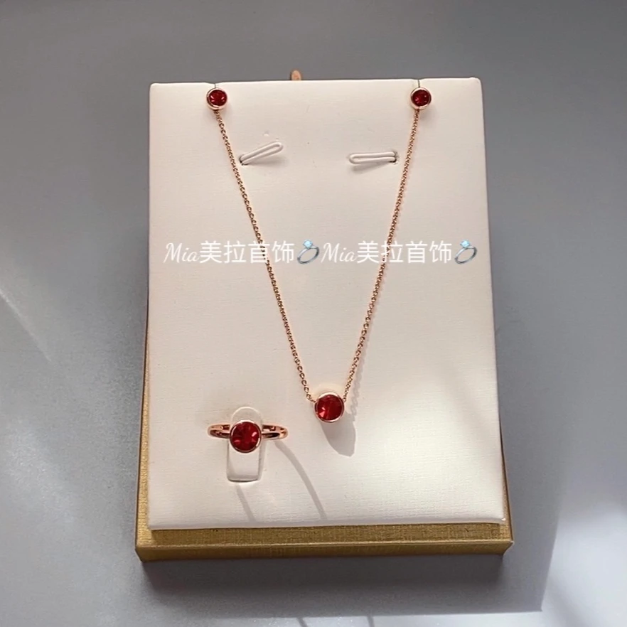 钛钢亚克力项链 三件套气质轻奢时尚百搭红色小众简约坠链