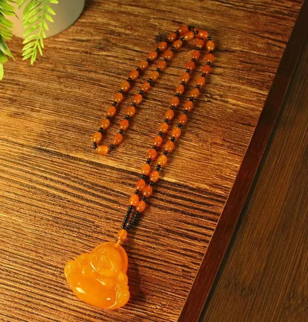 精品福利黄色吊坠黄蜡蜜佛公珠链无礼盒-E020