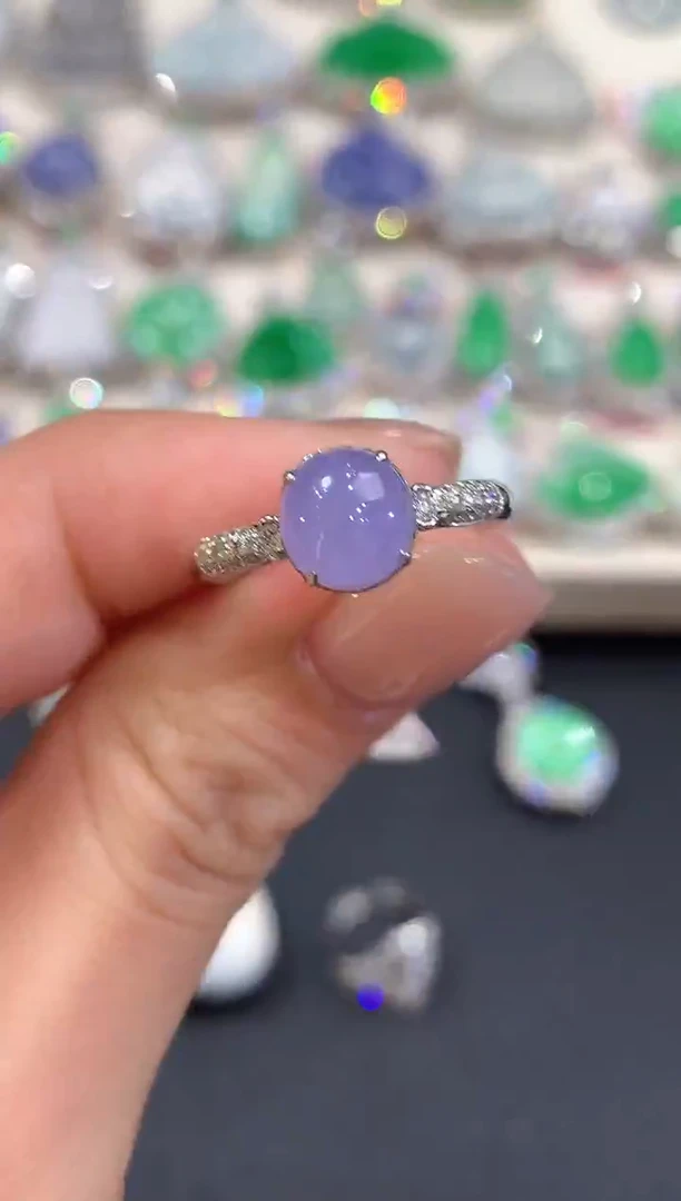 18K金镶嵌戒指翡翠a173紫货有色差