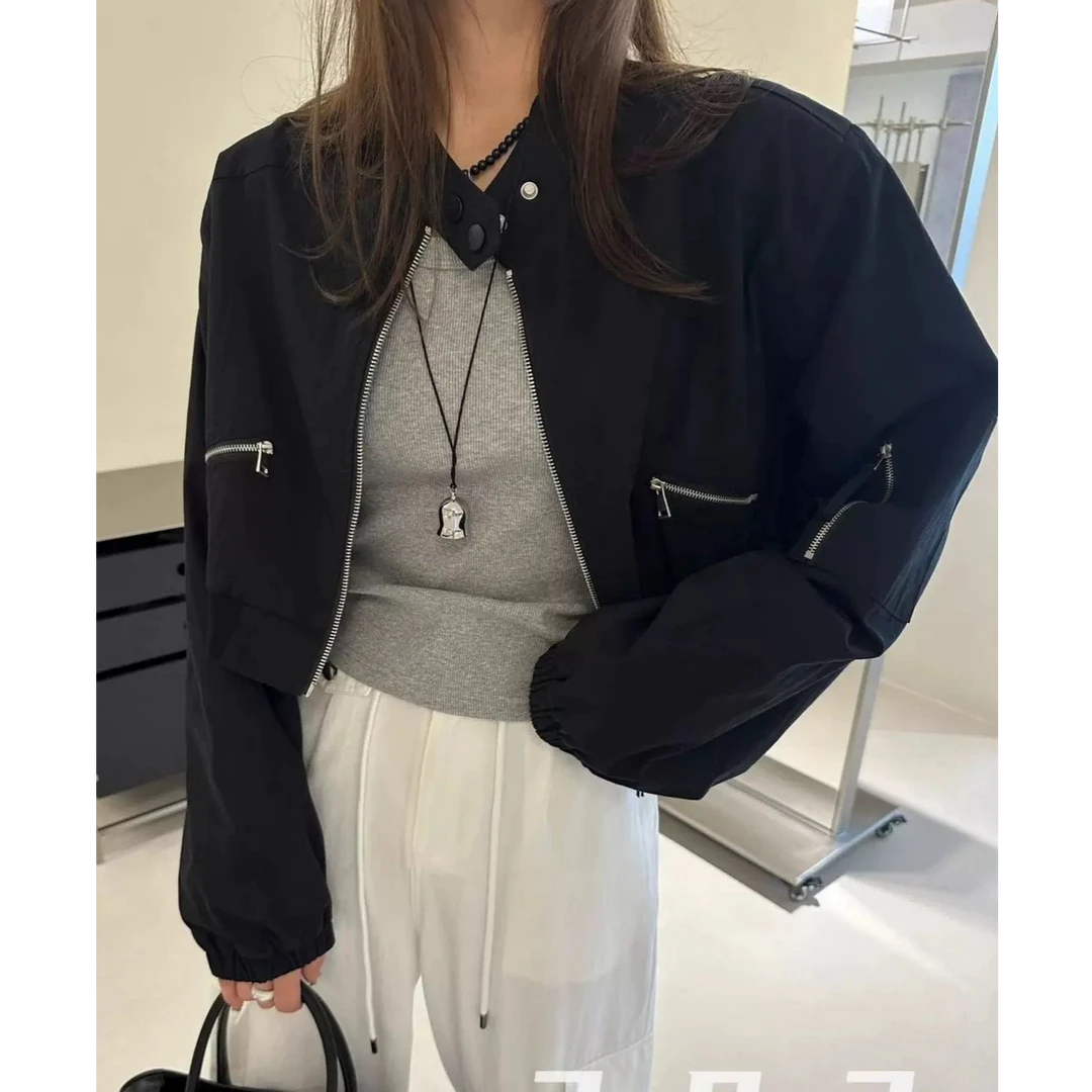 【运补+现货】新款时尚韩版机车风小众短款拼接拉链小立领外套 8805