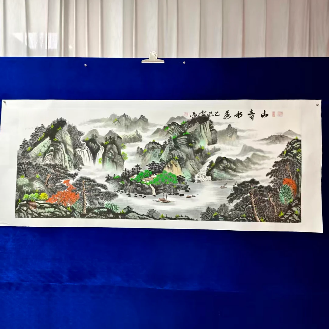 山清水秀李禾手绘作品画芯尺寸180*70