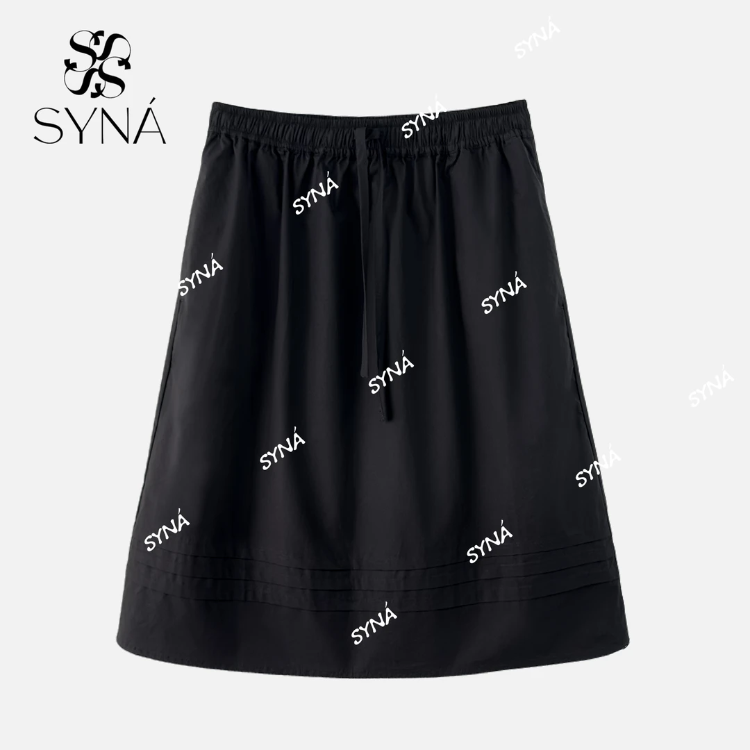 syna云梢  时尚百搭松紧腰抽绳A字半裙