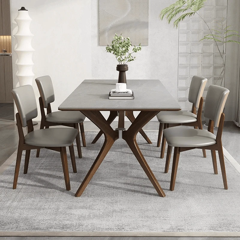 轻奢实木岩板餐桌现代简约北欧家用餐桌白蜡木长方形吃饭桌子饭桌