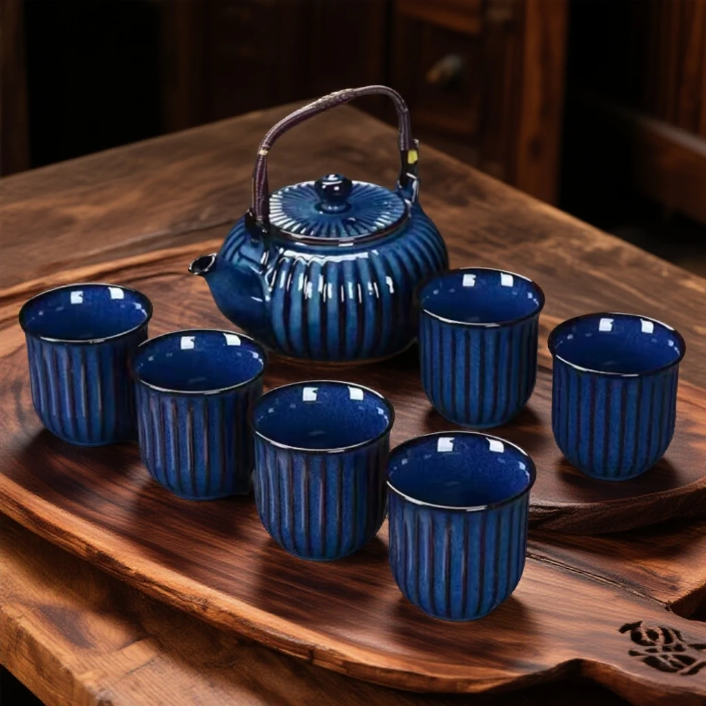 提梁壶茶具套装窑变釉功夫茶家用大容量泡茶待客防烫茶壶茶楼酒店