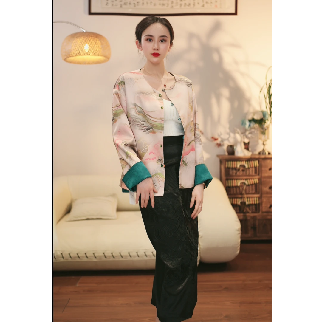 戚薇原创【千里江山】早春高品质国风上衣