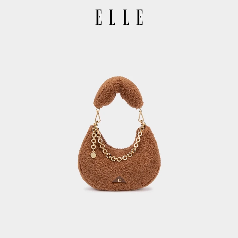 ELLE新款【茸茸变奏曲】毛绒斜挎单肩月牙小香风ins手提包24788