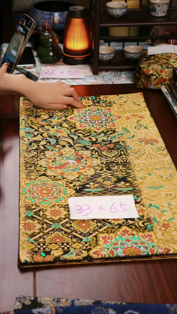 【福利西阵织璀璨宝相花双面】中国风干泡织锦茶席33*65