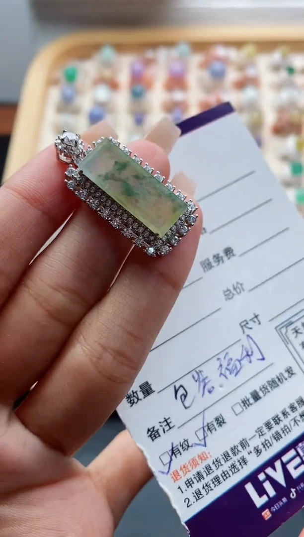银S925镶嵌戒指翡翠天然缅甸翡翠A货222 7-5