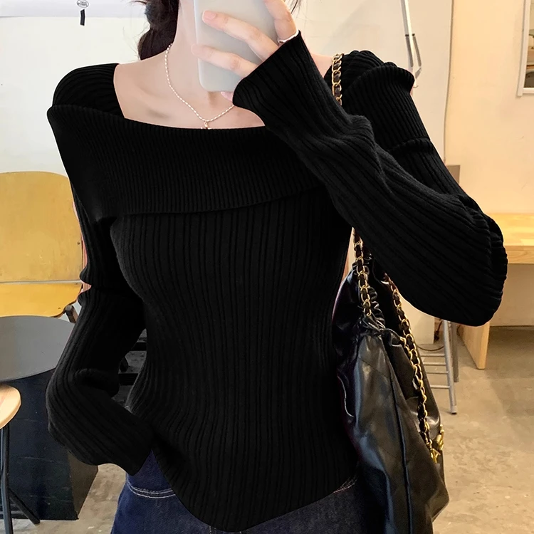 【运费补贴】不规则一字肩上衣女秋冬季内搭时尚气质百搭上衣打底衫