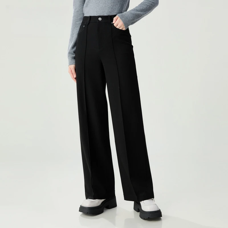 哥弟新款时尚女装高腰休闲立体车褶设计感轻职风直筒西裤1100516