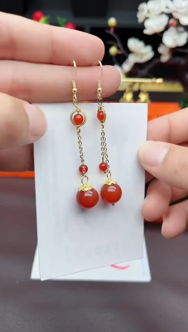 玛瑙/玉髓耳饰银S925镶嵌331000