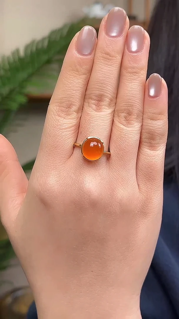 银S925镀金镶嵌南红玛瑙戒指冰红