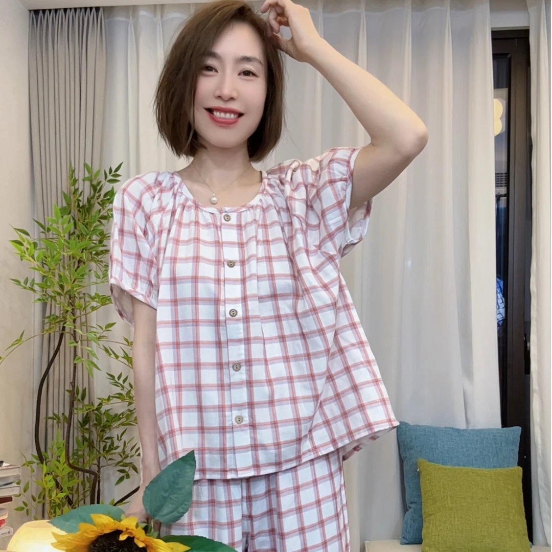 『思林』外穿款色织格子纯棉纱布睡裙全棉家居服套装MY0058/MY0059