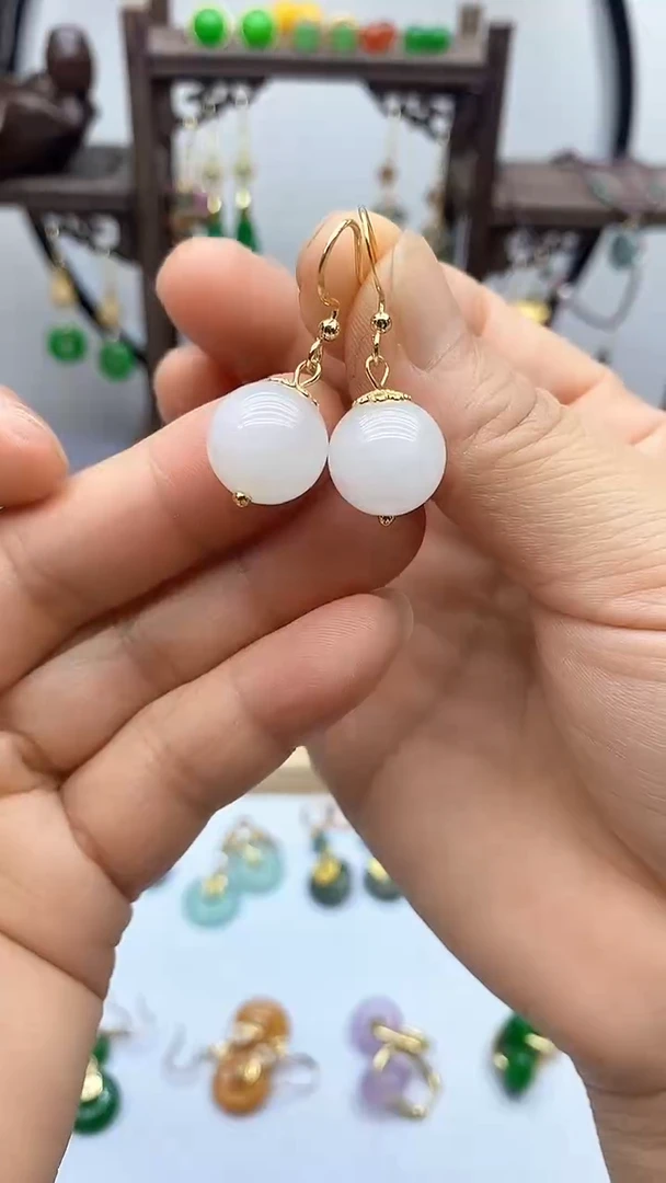 和田玉14K金镶嵌耳饰69