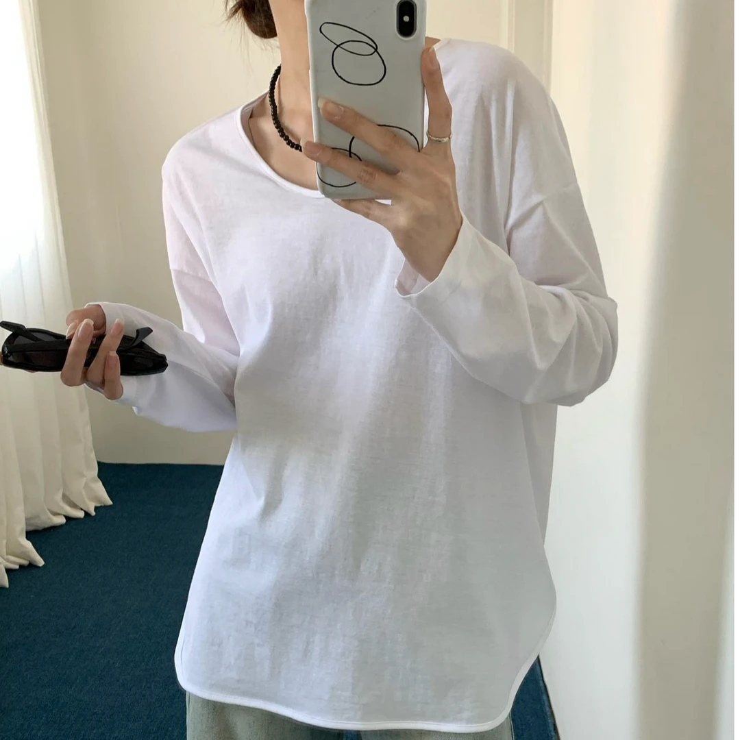 ZHANG&RR 韩版百搭鹅蛋领大版显瘦长袖T恤 897