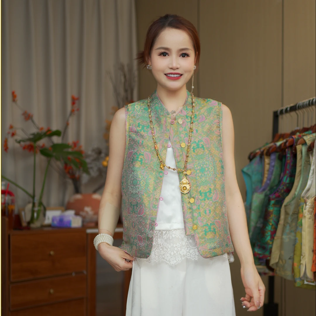 CHUNTIAN/椿锦【彩宝相】新中式宋锦提花双面双穿单层马甲