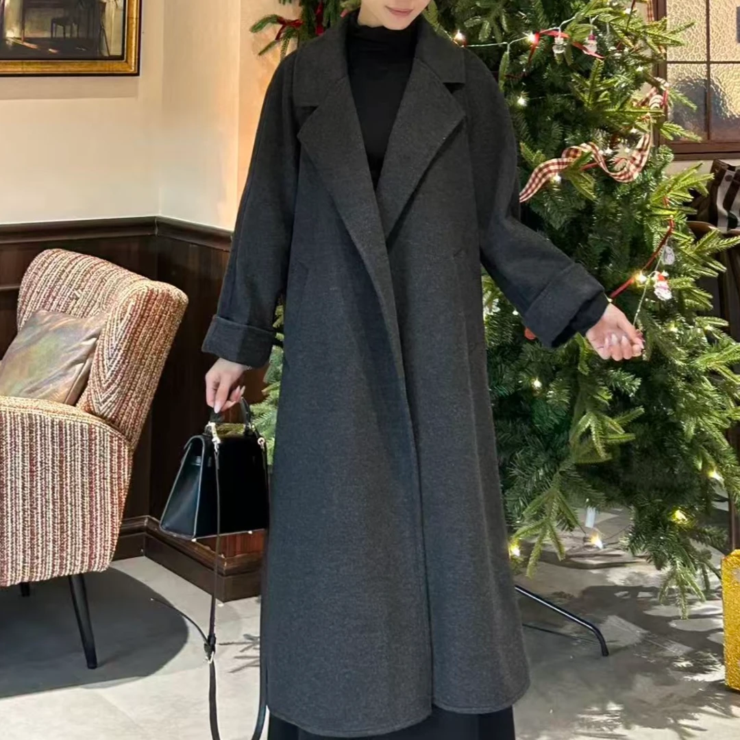 【张】2025长款毛呢外套秋冬设计翻领大衣新款双面显瘦外套直播爆款