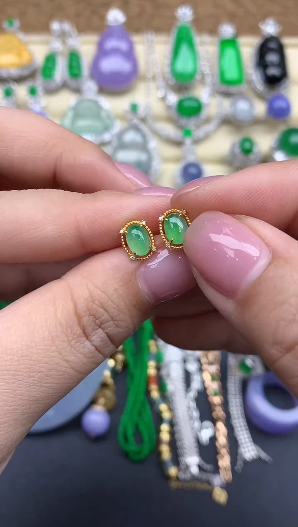 【闪购商品】翡翠耳饰18K金镶嵌320-中国好珍宝