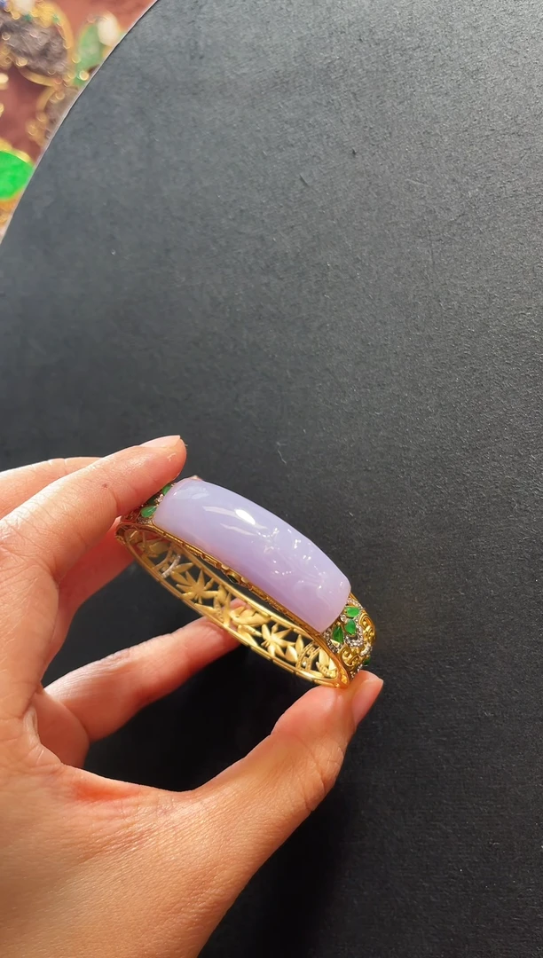 【闪购商品】翡翠手镯18K金镶嵌52-58可带 支持48小时鉴赏