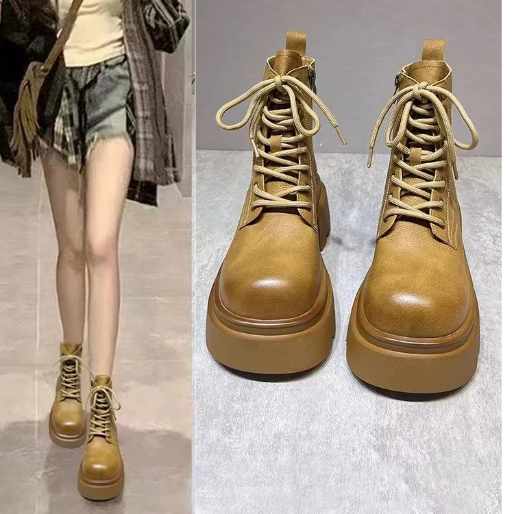 秋冬新款韩版通勤瘦瘦简约粗跟裸靴短靴8KL601-7(不加绒)