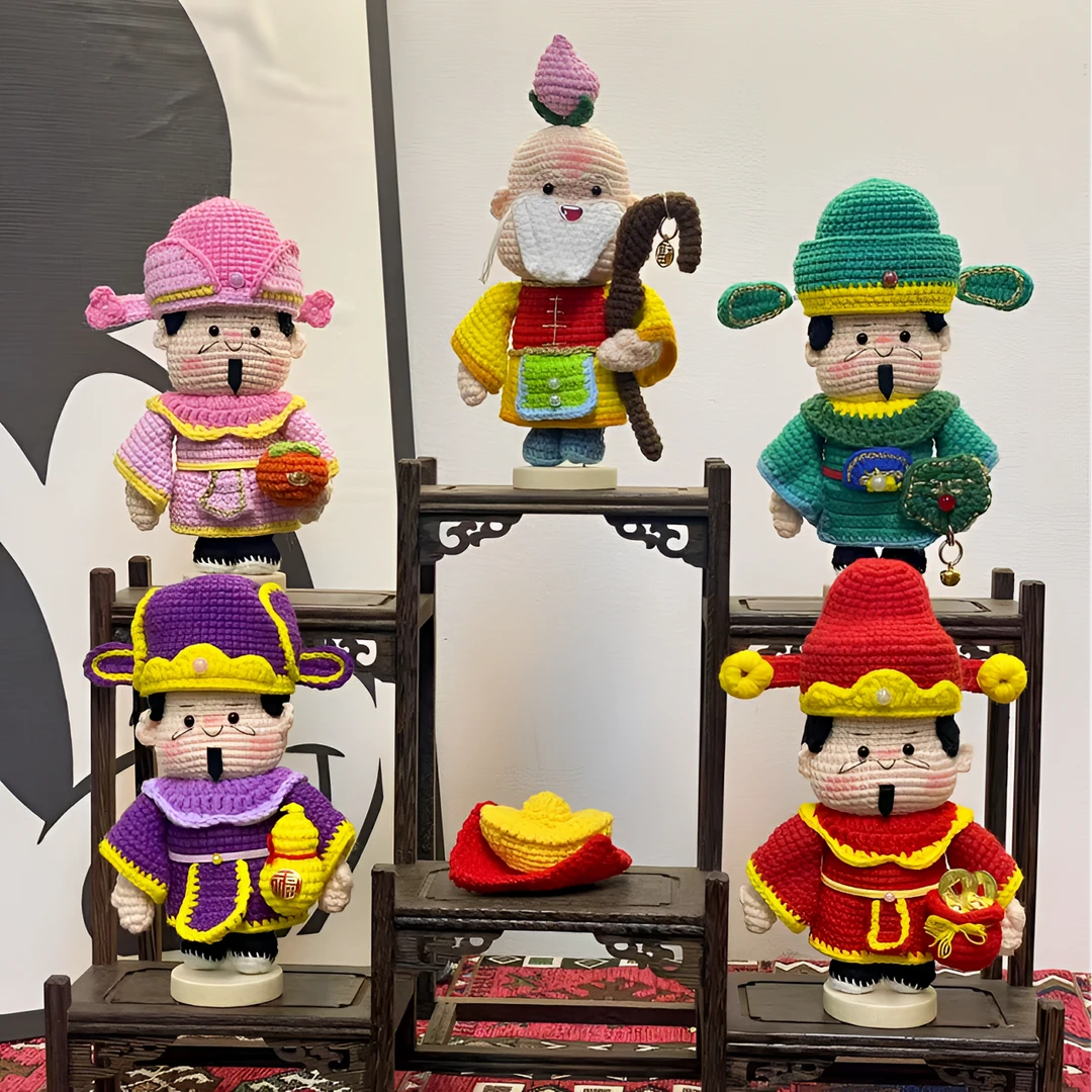 纯手工钩织【五路财神】整套成品玩偶玄关电视柜酒柜高档摆件礼物