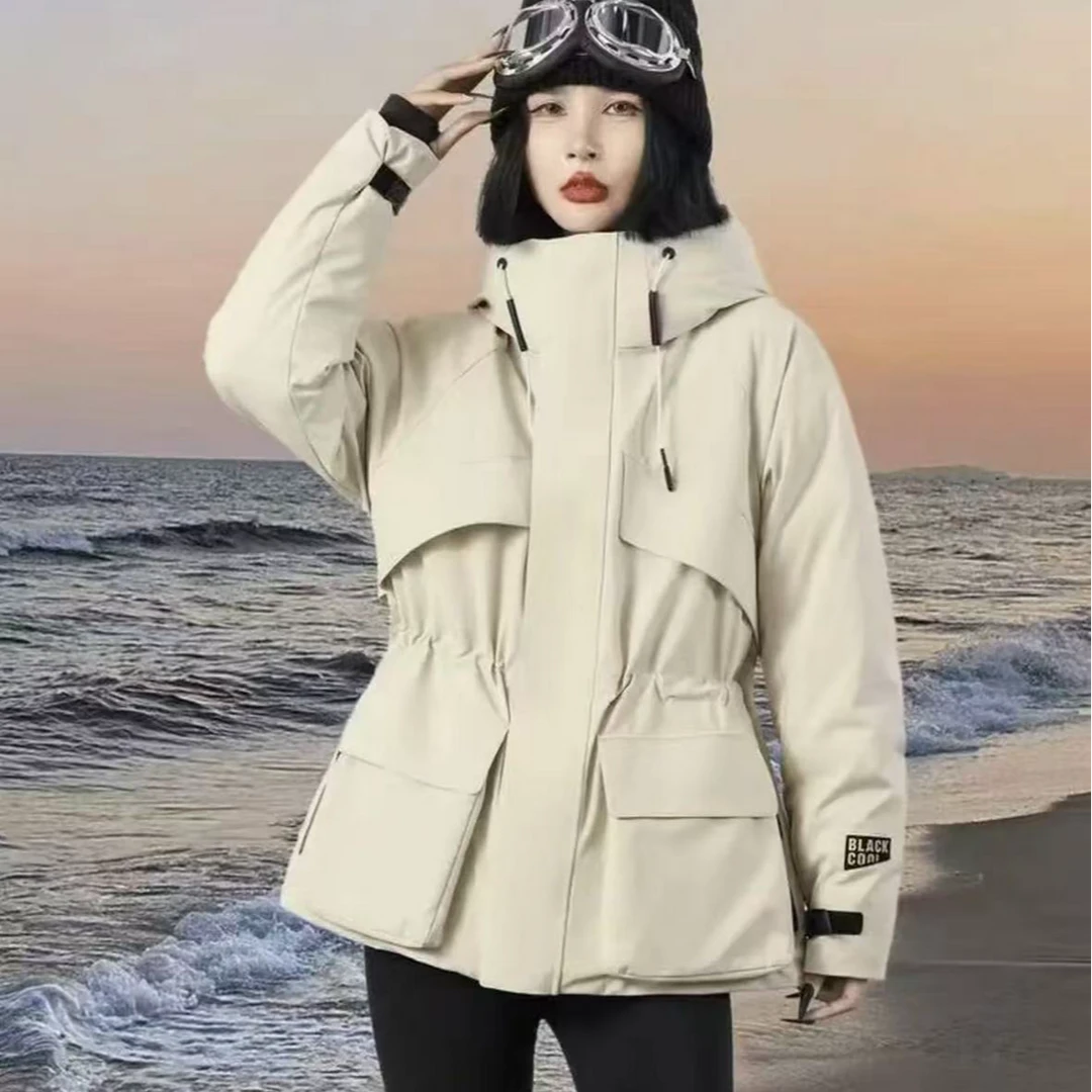 冬季新款2025时尚轻奢加棉加厚中长款外套百搭休闲冲锋衣1001