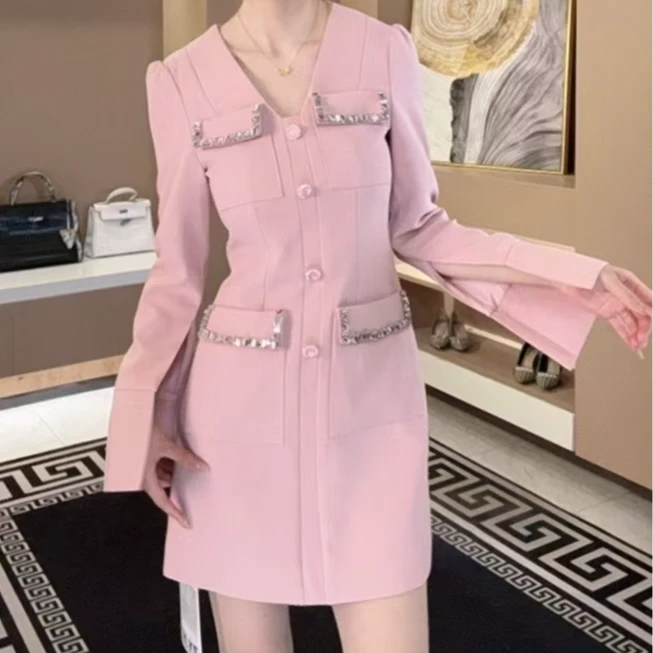 柔娜定制   小香风显瘦气质修身修身名媛轻奢高腰法式连衣裙9732