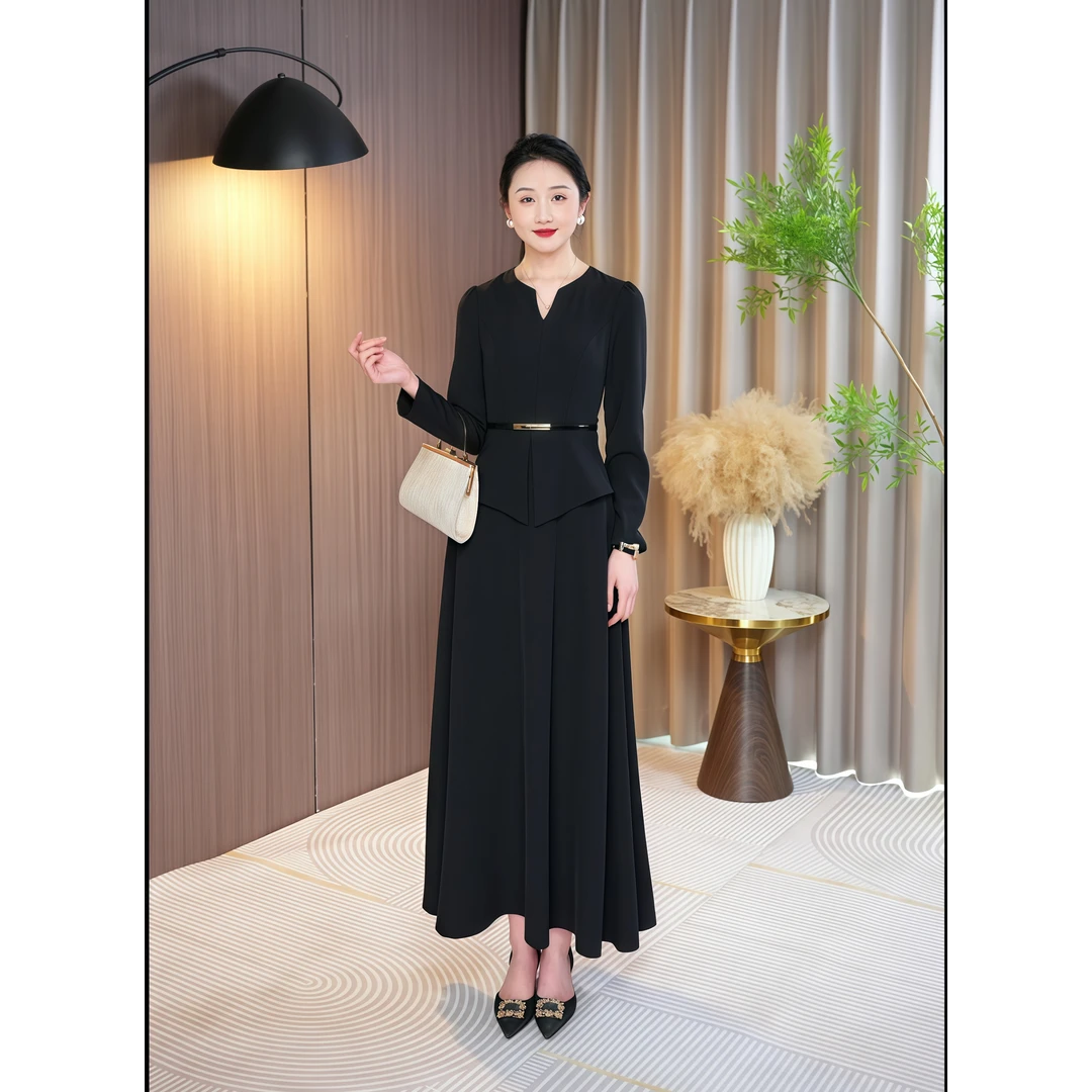 2025春季新款黑色遮肉显瘦轻奢时尚修身名媛职业女神范连衣裙