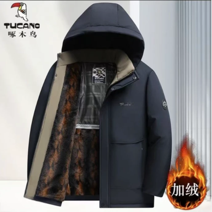 啄木鸟爸爸装男士冬季外套时尚连帽保暖休闲棉衣高档加绒加厚棉服