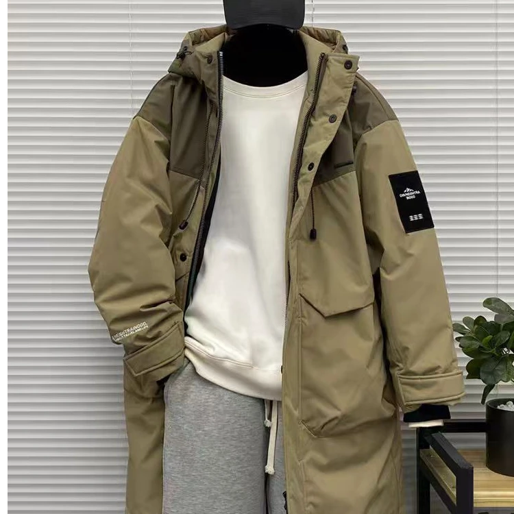 皮尔卡丹冬季连帽长款羽绒服男2024新款宽松防寒加厚派克服外套潮