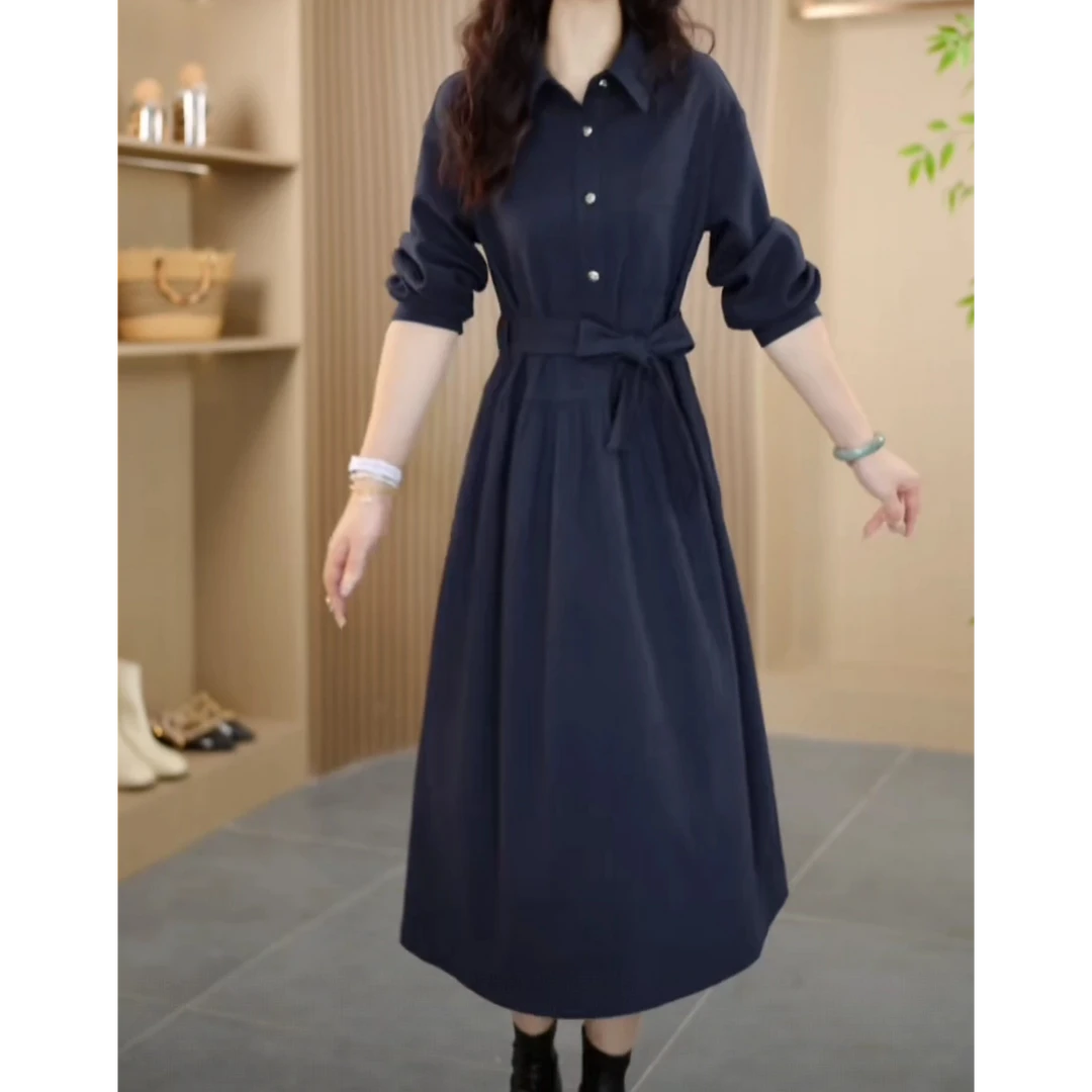 曼俪衣橱25831新款时尚气质显瘦修身减龄长袖女装连衣裙