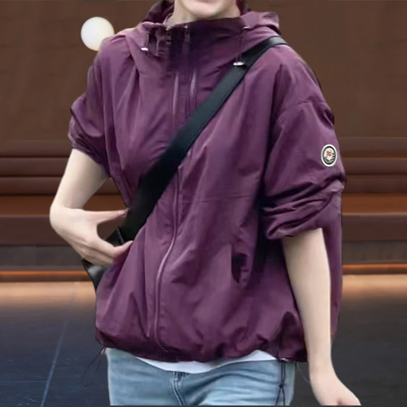 韩版百搭外套女士2025春秋新款洋气设计感连帽双拉链冲锋衣短外套