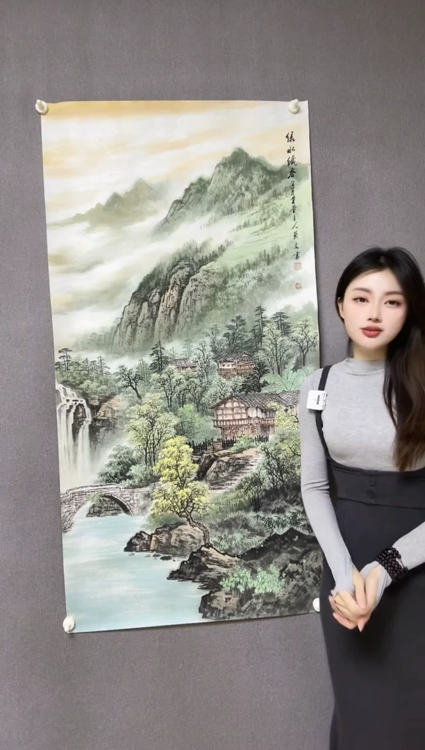 国画手绘国画《绿水织春》