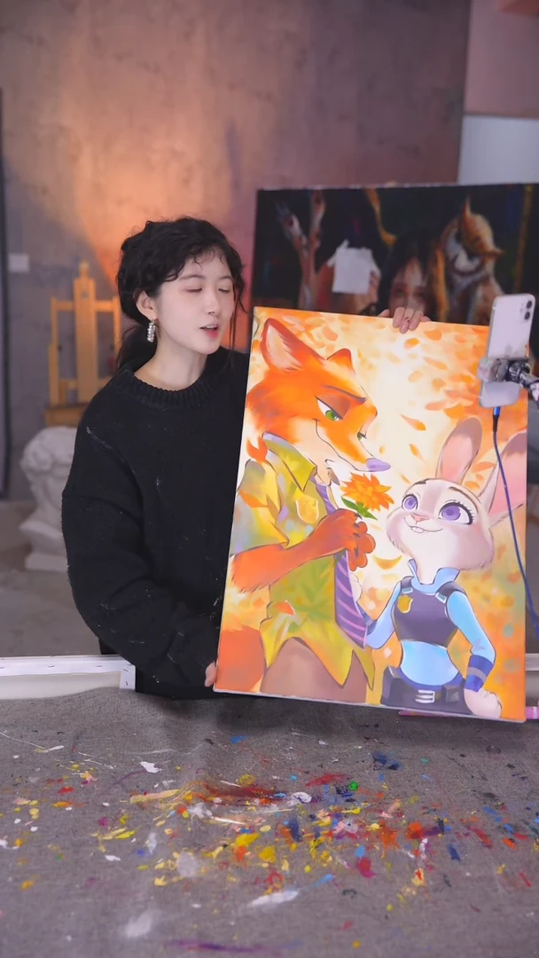 【闪购商品】油画尼克狐丙烯画纯手绘