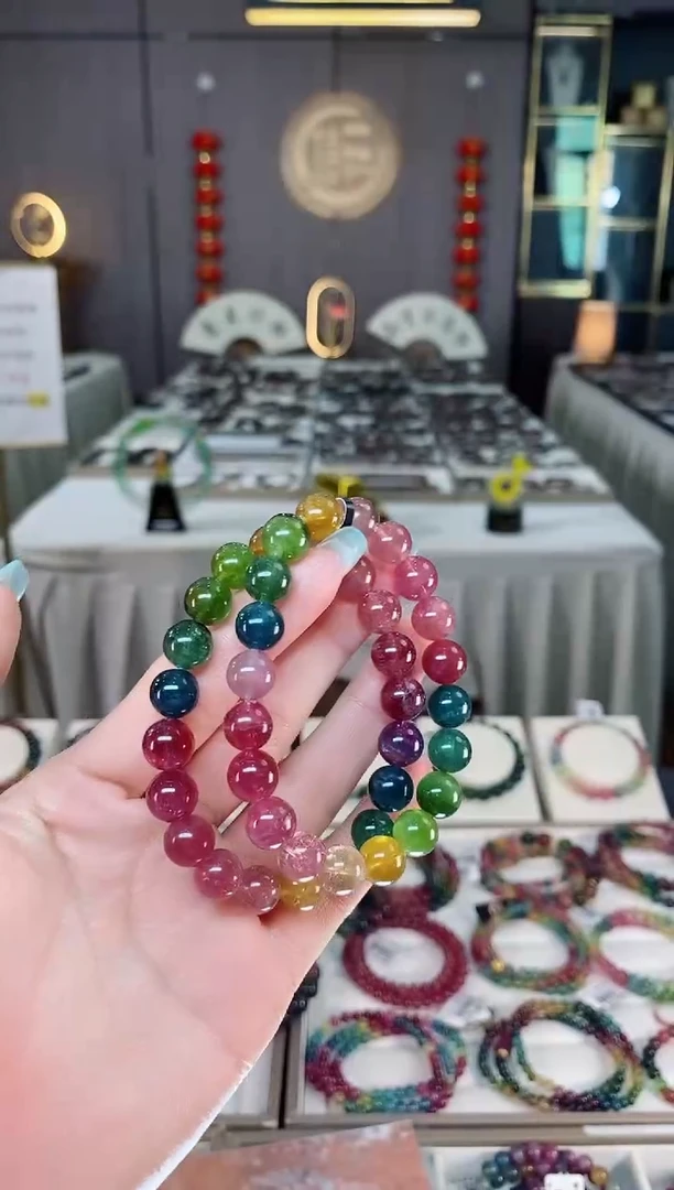 未镶嵌老矿碧玺色标彩虹单圈手串9mm+碧玺多样性发一条mz