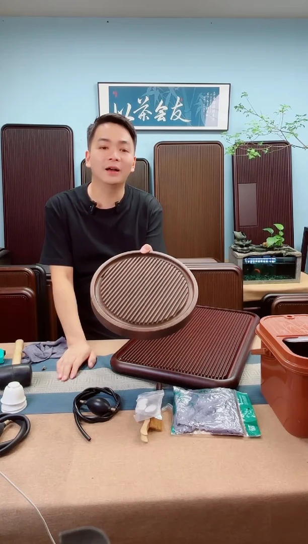 天圆胡桃色款式茶盘30*30*4