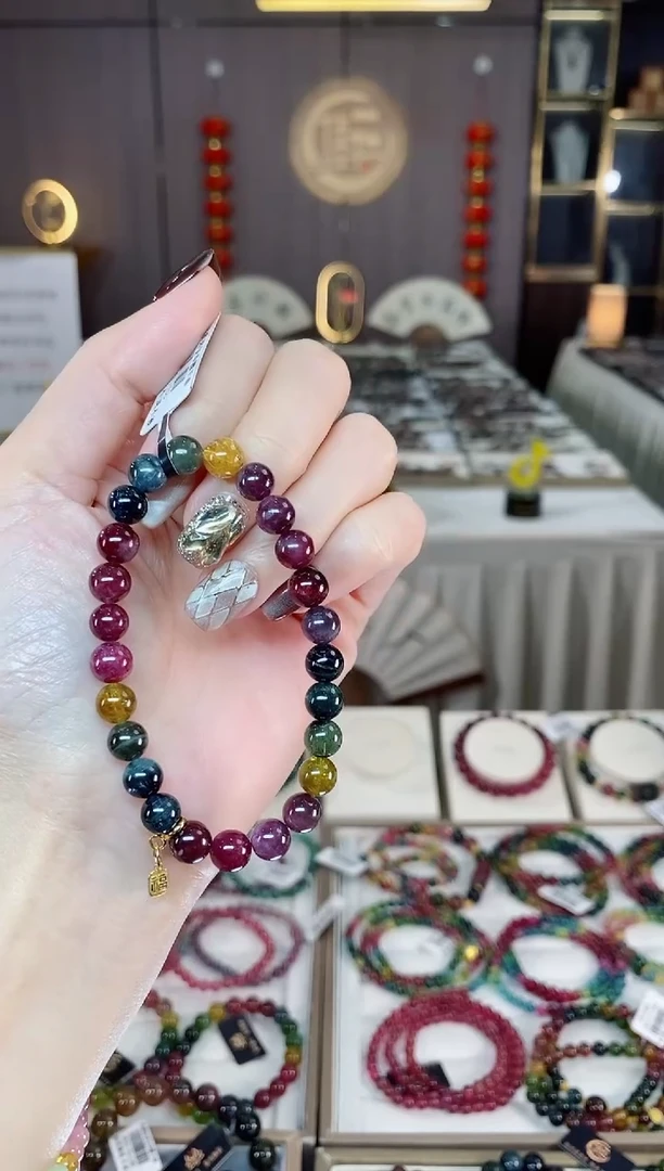 未镶嵌老矿碧玺色标彩虹单圈手串7mm+碧玺dan多样性发货一条